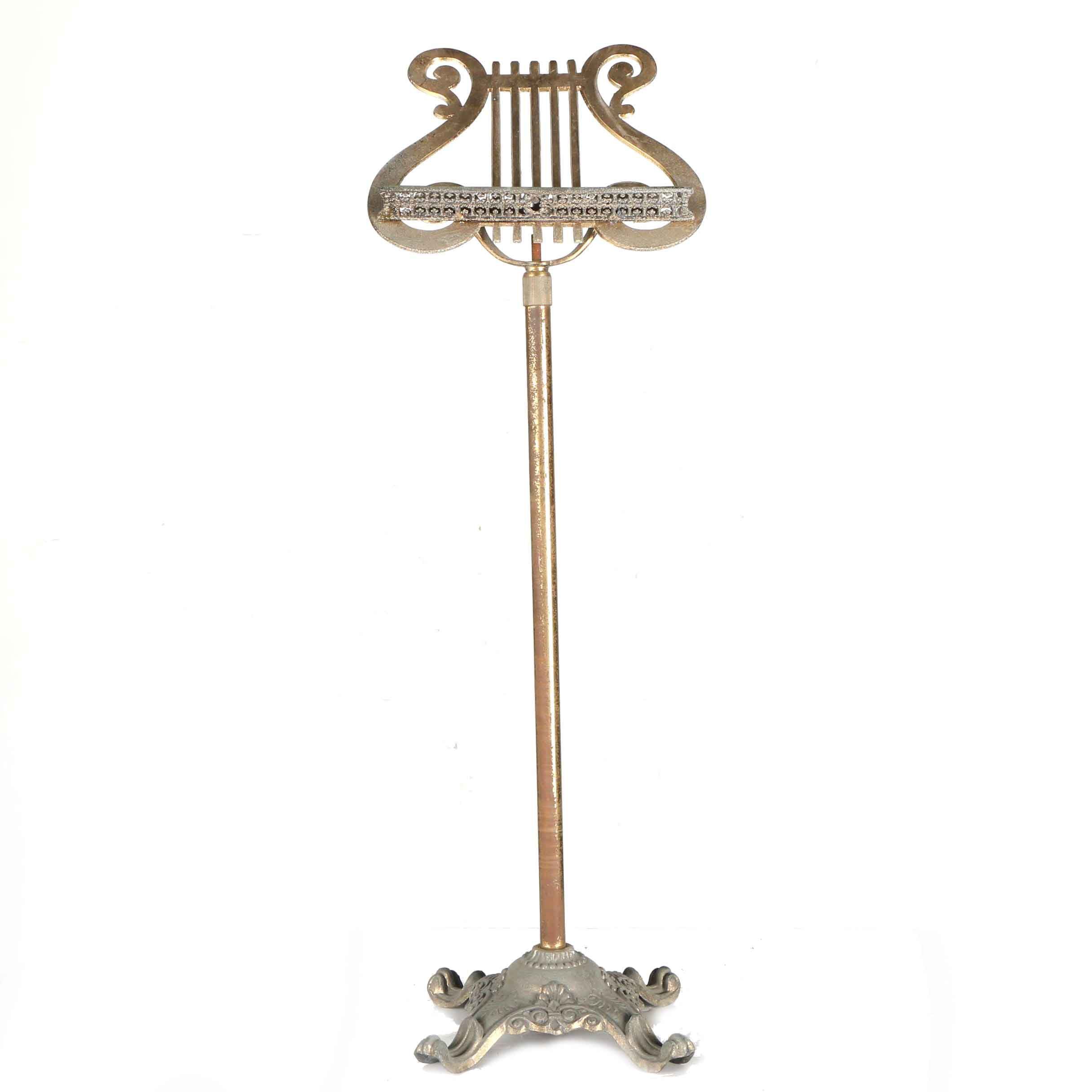 Brass Tone Harp-Shaped Music Stand