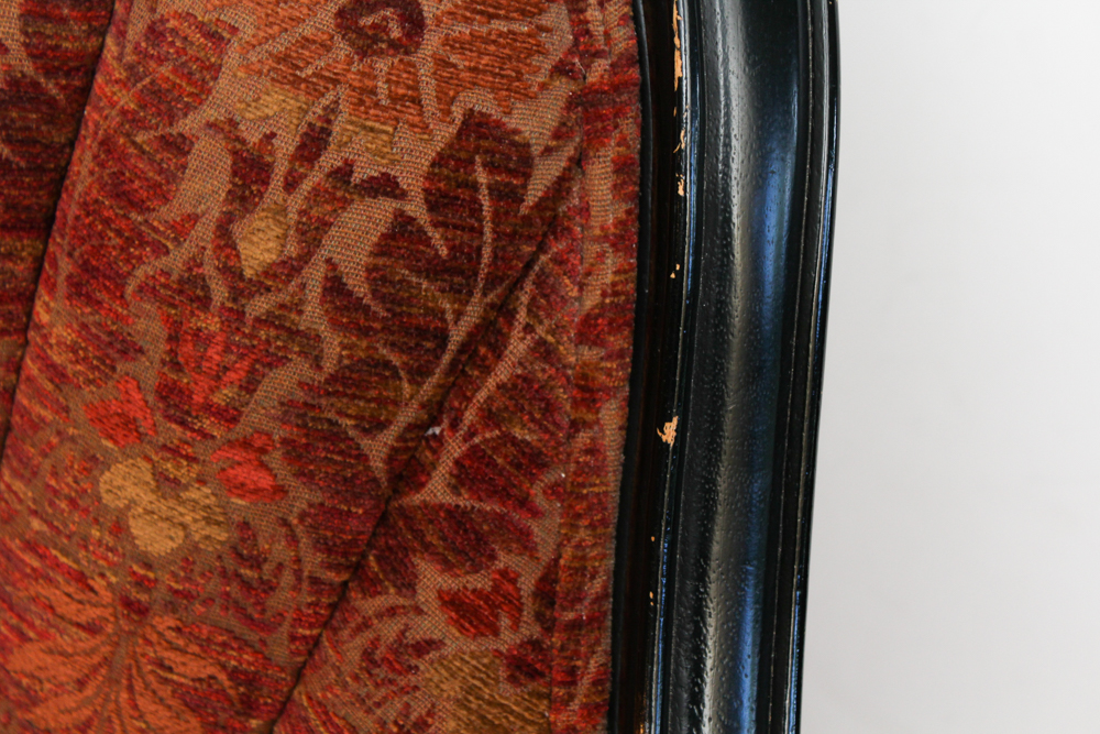 Vanguard Furniture Leather and Brocade Upholstered Barrel Chair And Footstool