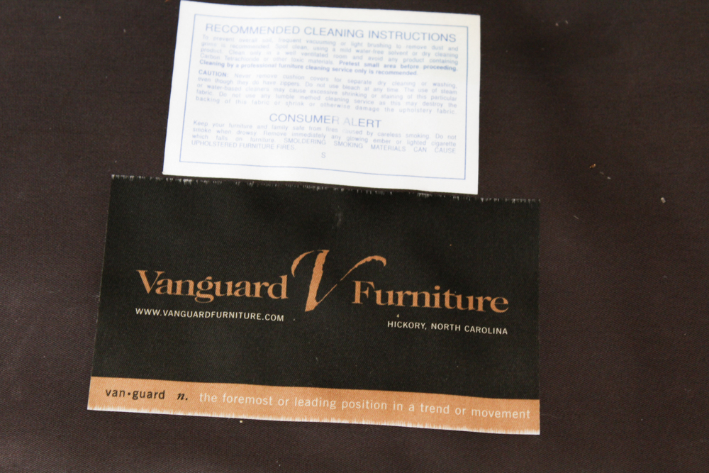 Vanguard Furniture Leather and Brocade Upholstered Barrel Chair And Footstool