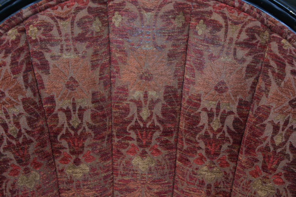 Vanguard Furniture Leather and Brocade Upholstered Barrel Chair And Footstool