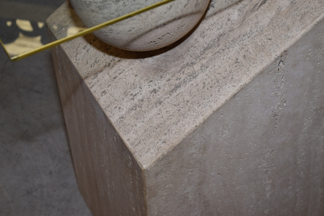 Carved Fossil Stone and Glass Side Table