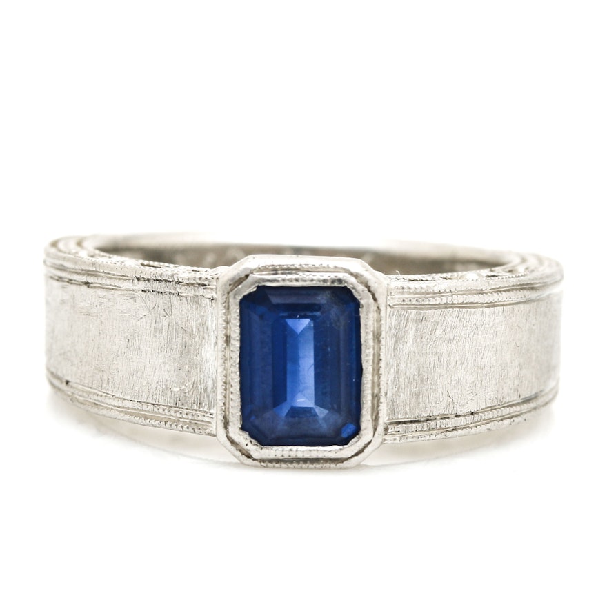 Platinum 1.15 CTS Sapphire Diamond Ring