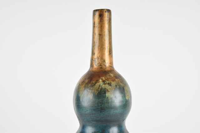Teal and Bronze Tone Terracotta Vase