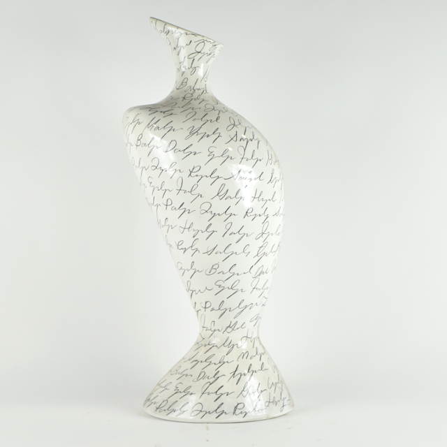 Atomic Age Style Ceramic Vase with Lettering