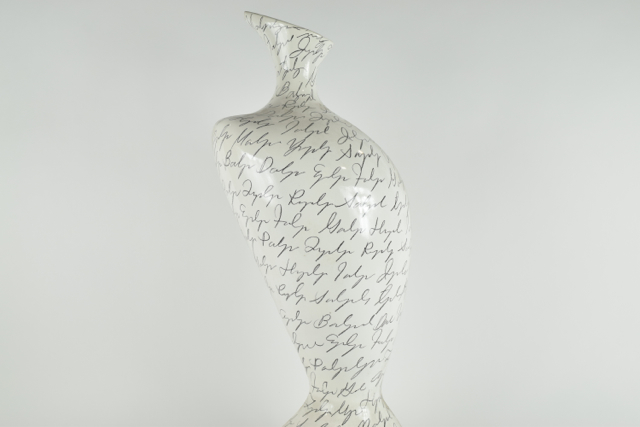 Atomic Age Style Ceramic Vase with Lettering