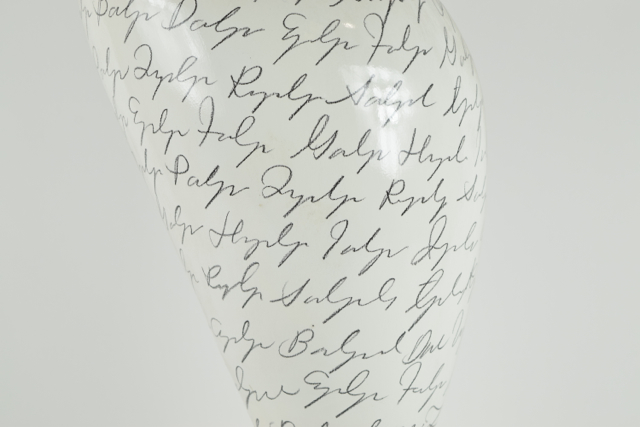 Atomic Age Style Ceramic Vase with Lettering