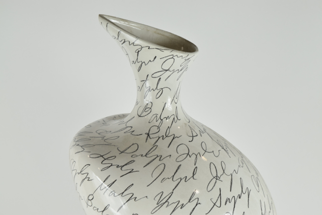 Atomic Age Style Ceramic Vase with Lettering