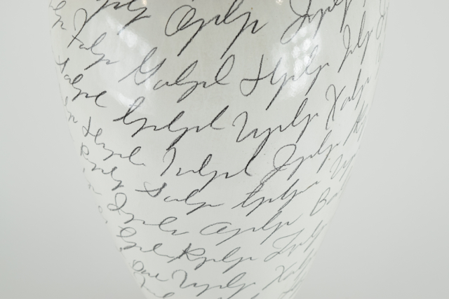 Atomic Age Style Ceramic Vase with Lettering