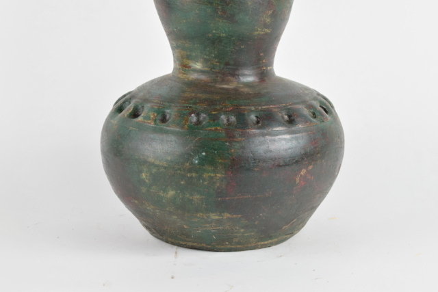 Emerald and Rust Tone Wheel Thrown Terracotta Bottle Vase