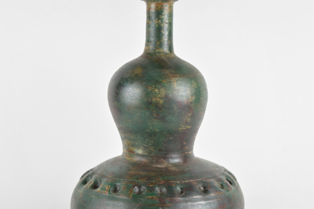 Emerald and Rust Tone Wheel Thrown Terracotta Bottle Vase