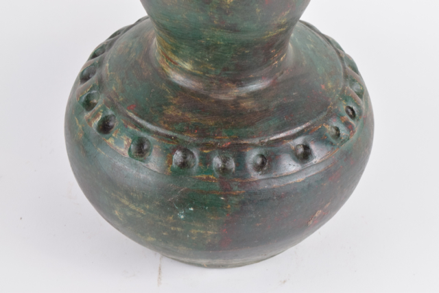 Emerald and Rust Tone Wheel Thrown Terracotta Bottle Vase