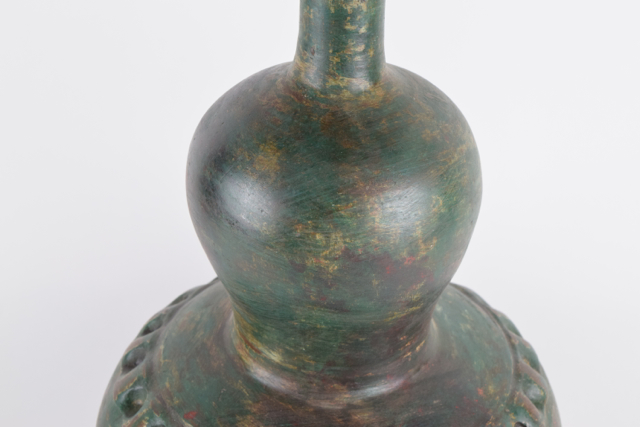Emerald and Rust Tone Wheel Thrown Terracotta Bottle Vase