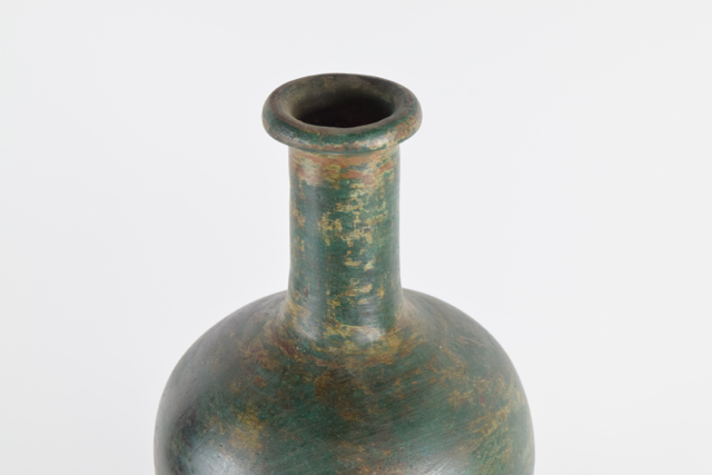 Emerald and Rust Tone Wheel Thrown Terracotta Bottle Vase