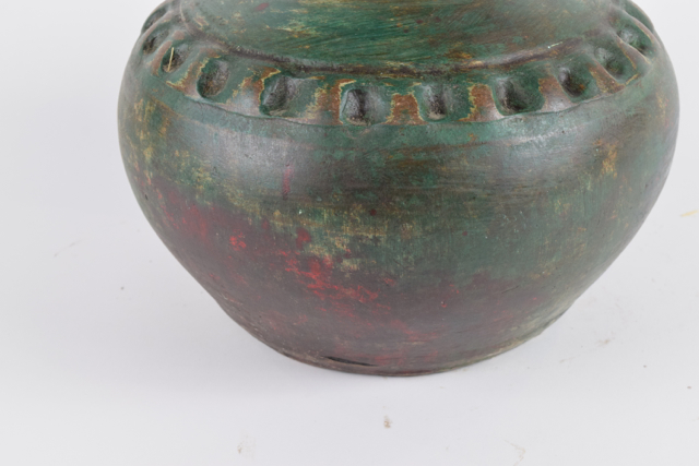 Emerald and Rust Tone Wheel Thrown Terracotta Bottle Vase