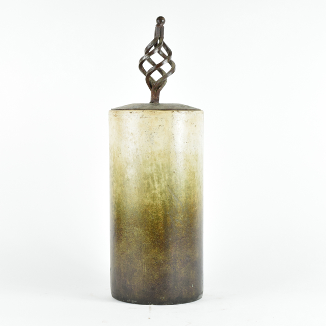 Sage and Cream Tone Covered Terracotta Cylindrical Vase