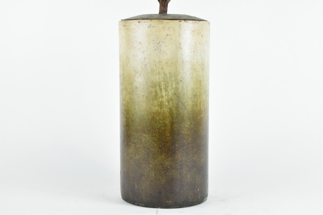 Sage and Cream Tone Covered Terracotta Cylindrical Vase