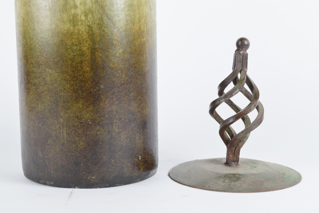 Sage and Cream Tone Covered Terracotta Cylindrical Vase