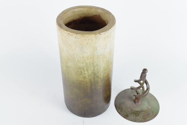 Sage and Cream Tone Covered Terracotta Cylindrical Vase