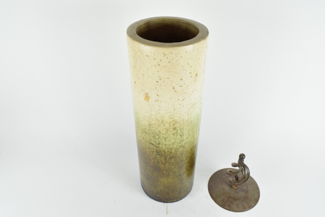 Sage and Cream Tone Covered Terracotta Clylindrical Vase