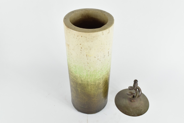 Sage and Cream Tone Covered Terracotta Clylindrical Vase
