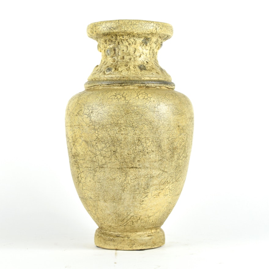 Antiqued Cream Tone Terracotta Urn with Beaded Detail