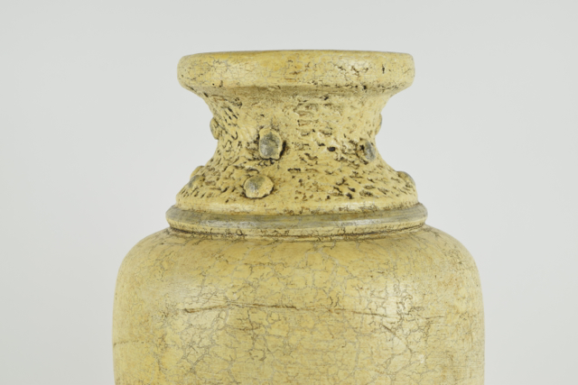 Antiqued Cream Tone Terracotta Urn With Beaded Detail