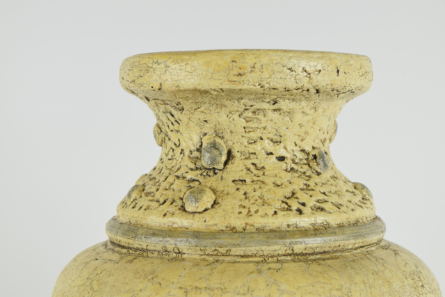 Antiqued Cream Tone Terracotta Urn With Beaded Detail