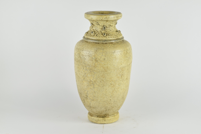 Antiqued Cream Tone Terracotta Urn With Beaded Detail