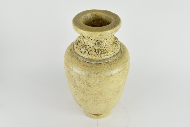 Antiqued Cream Tone Terracotta Urn With Beaded Detail