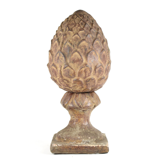 Large Vintage Artichoke Terracotta Sculpture In Stand, Circa 1920s