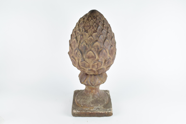 Large Vintage Artichoke Terracotta Sculpture In Stand, Circa 1920s