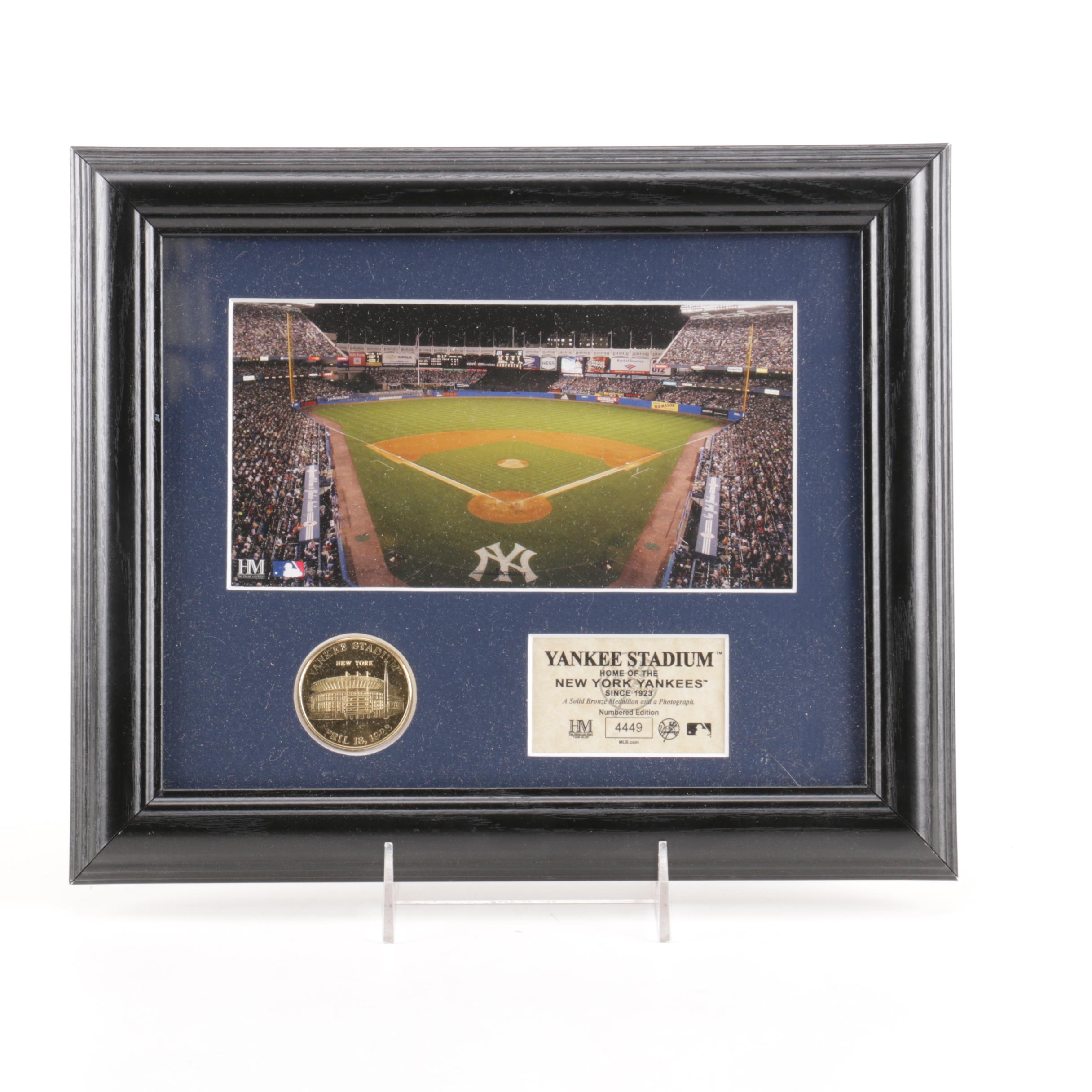 Offset Lithograph of Yankee Stadium With Brass Medallion
