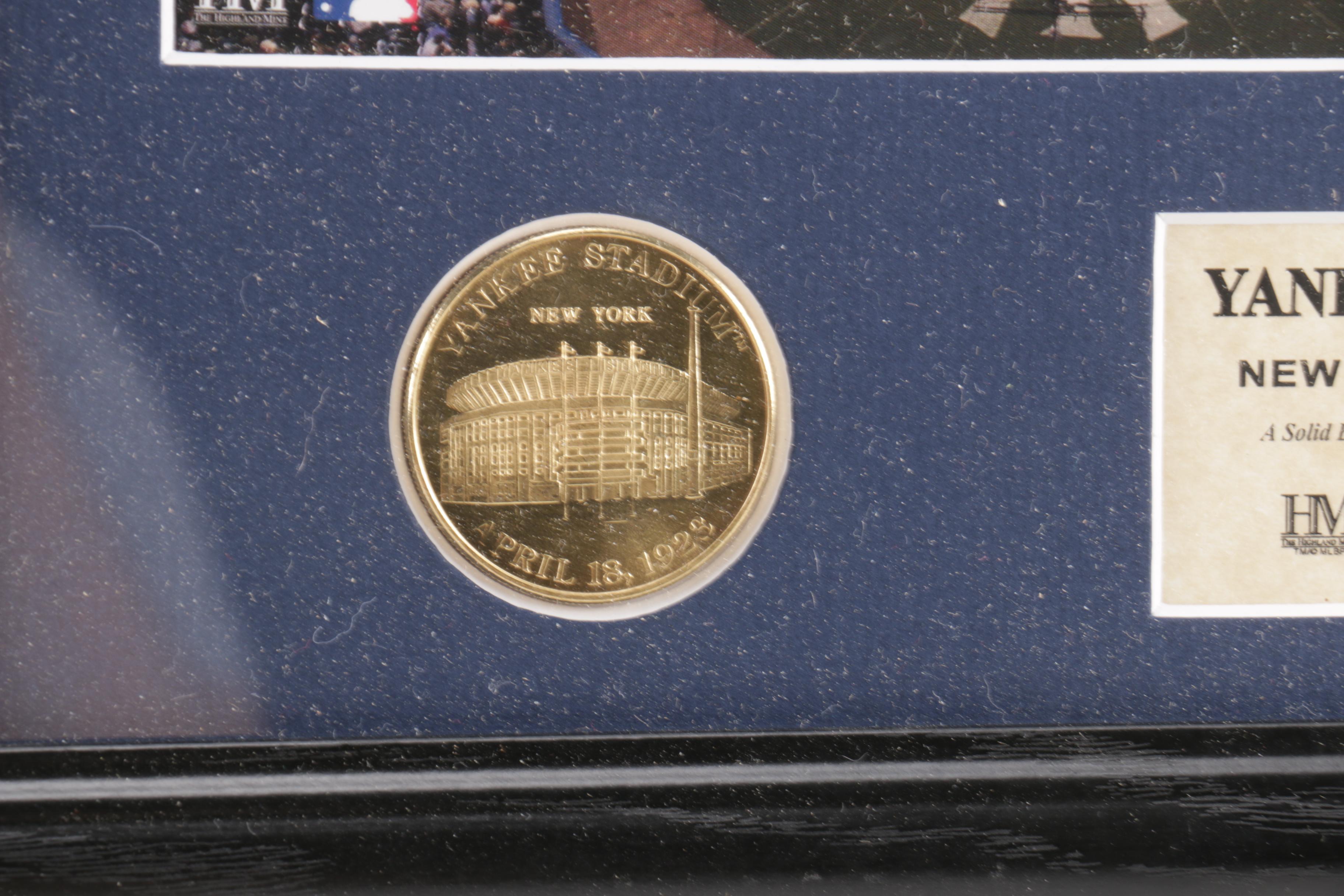 Offset Lithograph of Yankee Stadium With Brass Medallion