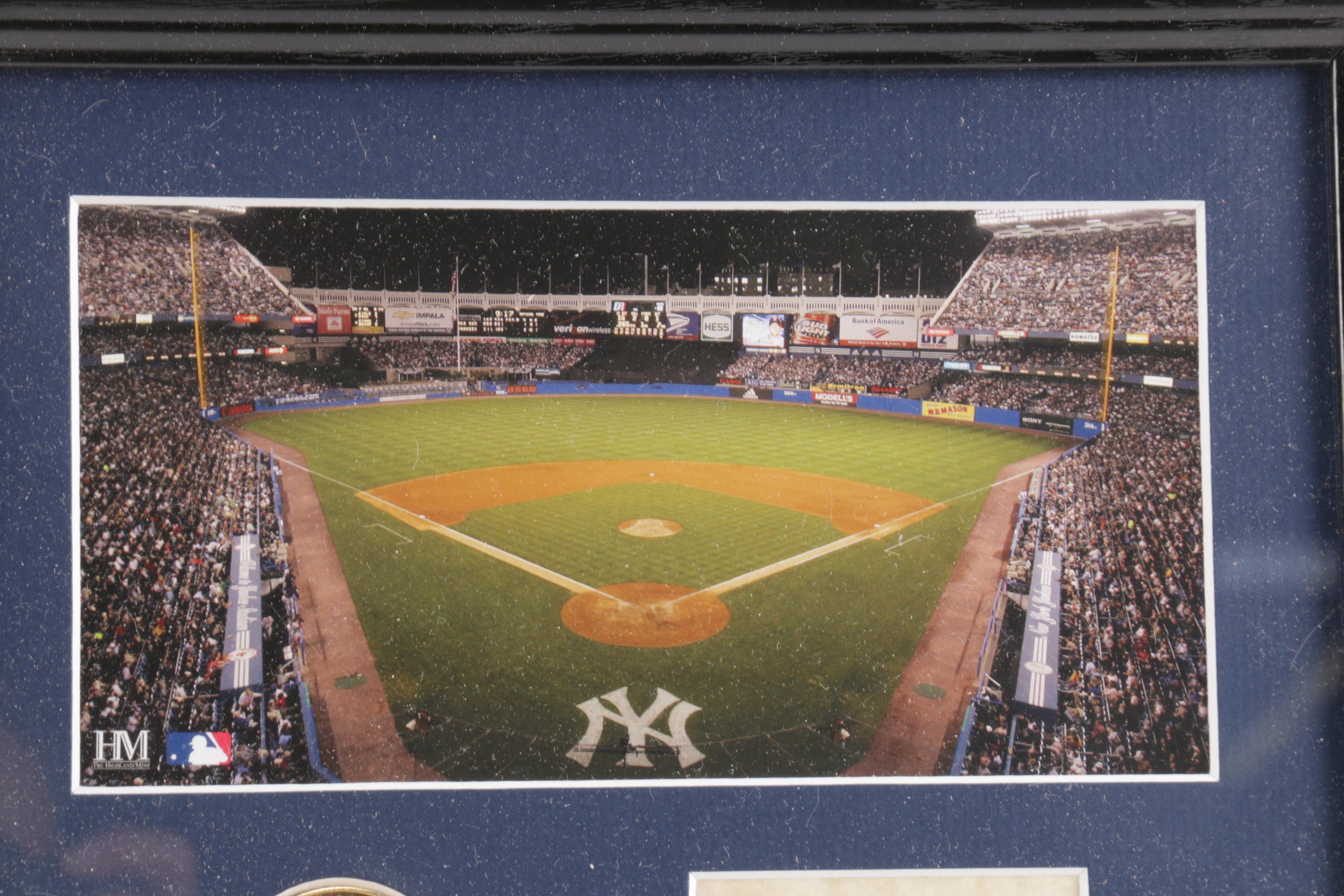 Offset Lithograph of Yankee Stadium With Brass Medallion