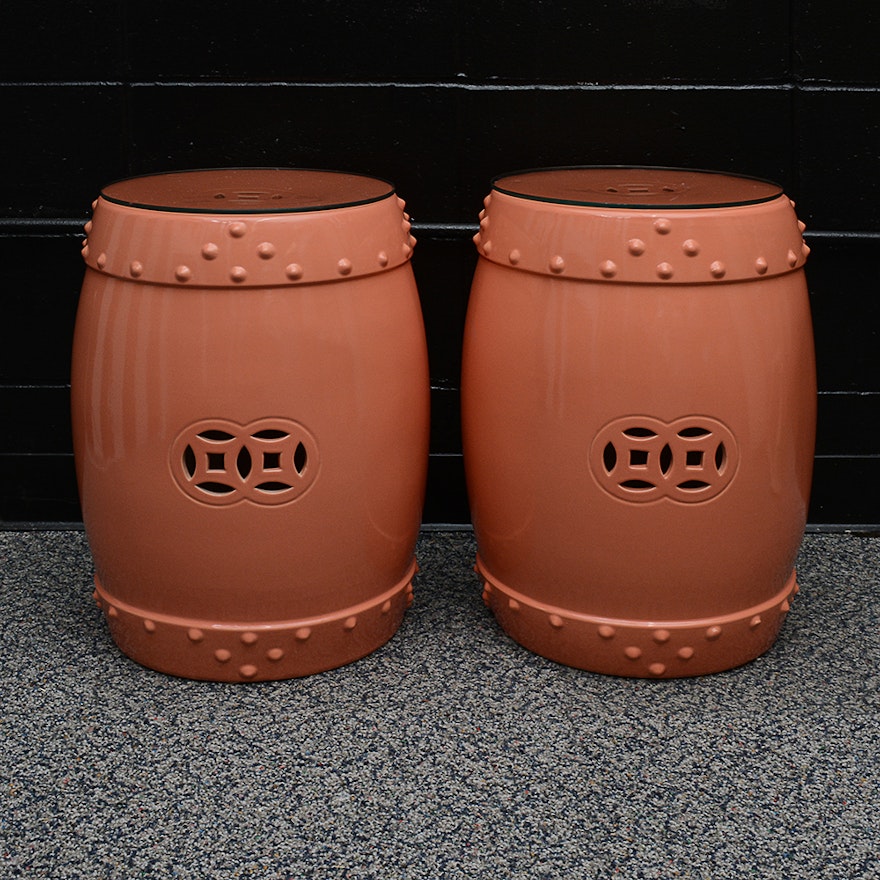 Asian Inspired Barrel Shaped Side Tables