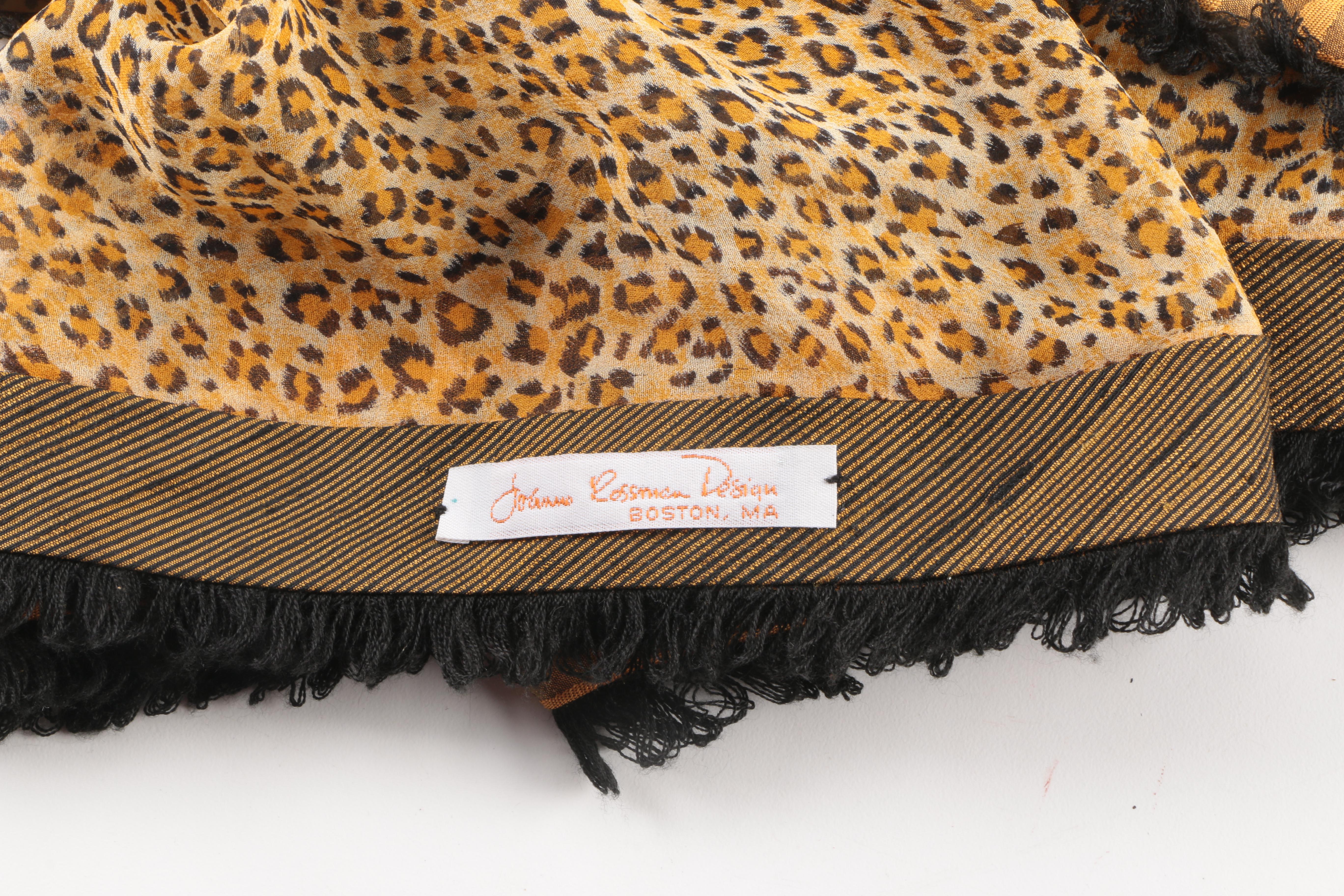 Joanna Rossman Leopard Print Scarf and Black Tasseled Scarf