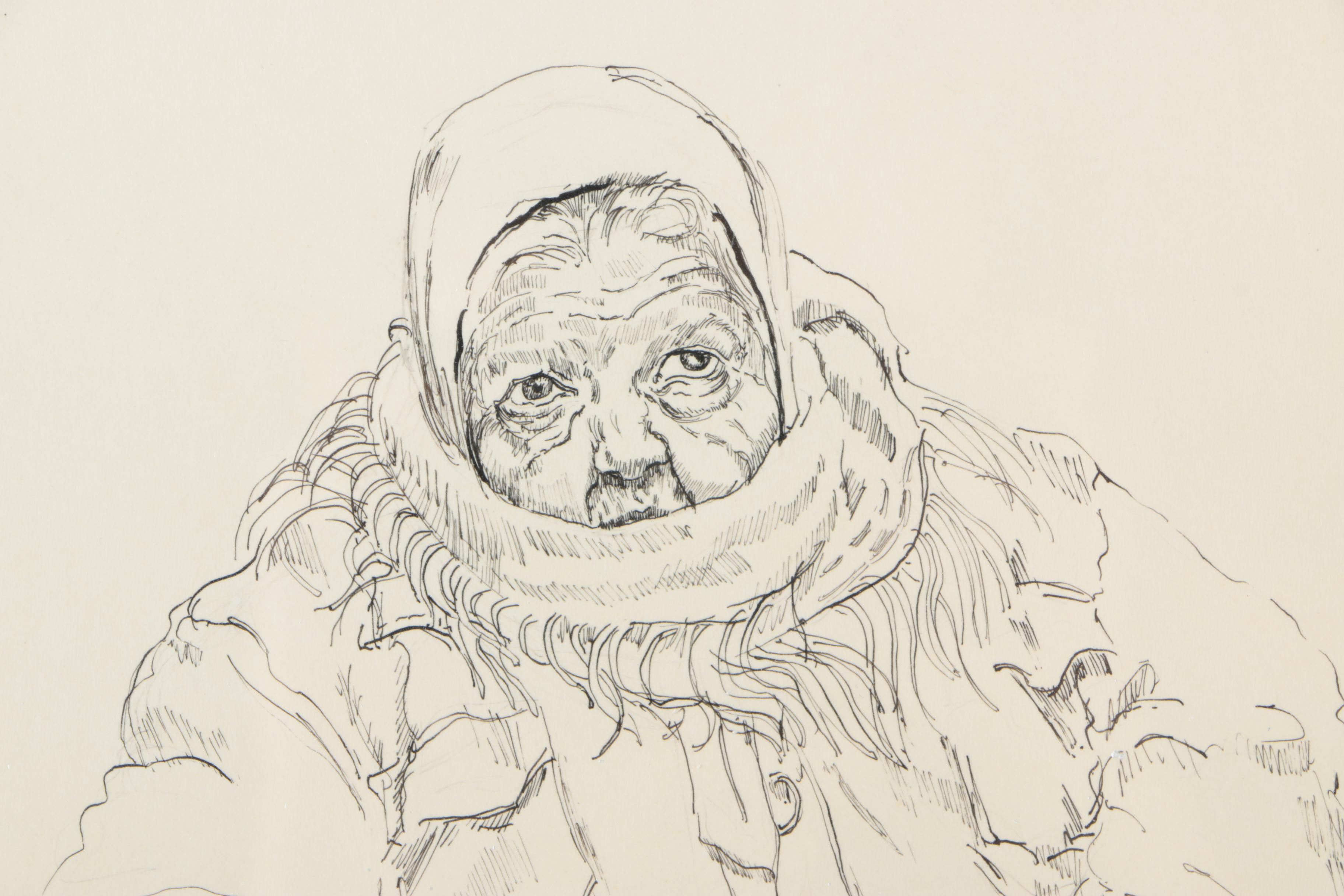 Ronald Fritkin Ink Drawing of a Character Study