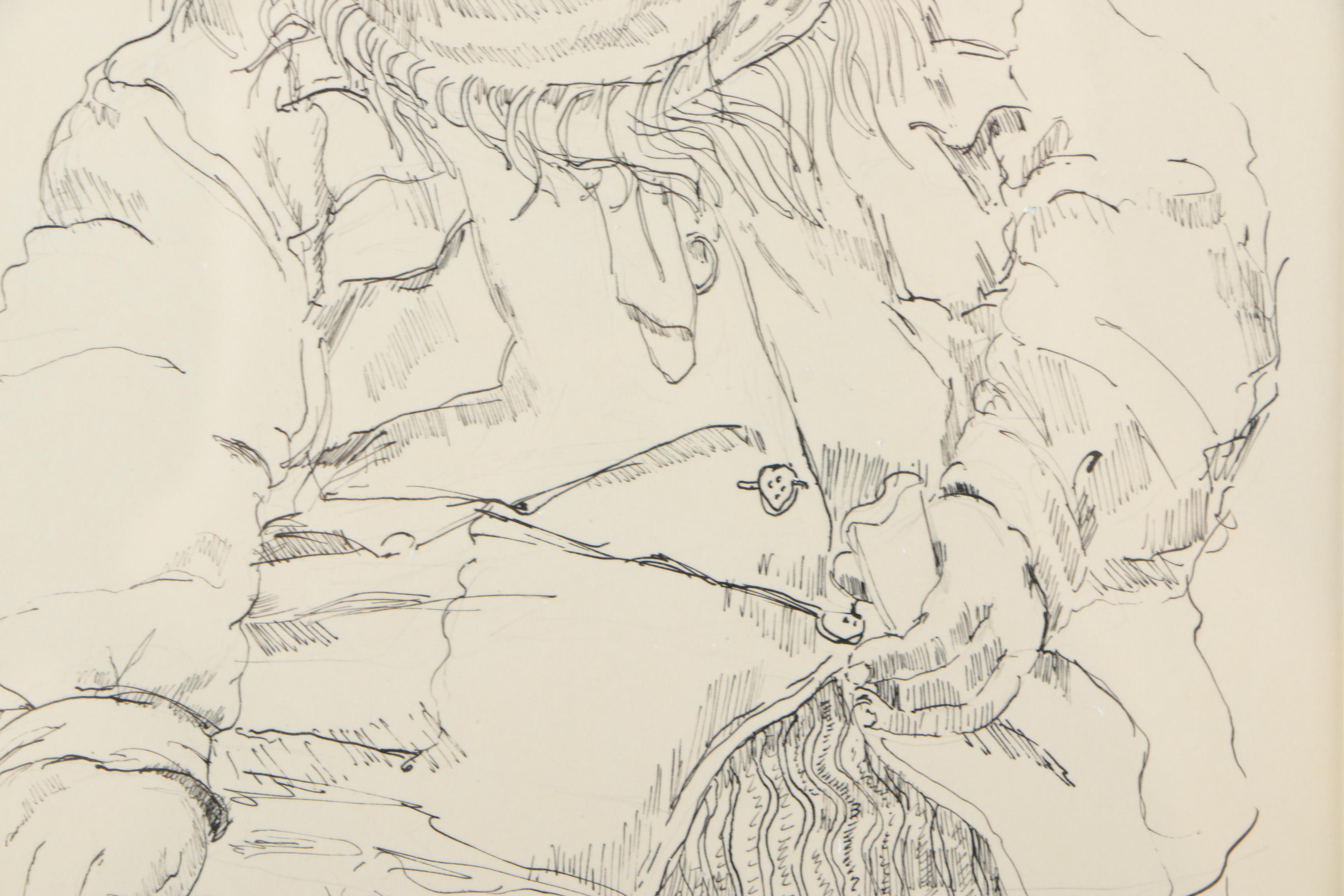 Ronald Fritkin Ink Drawing of a Character Study