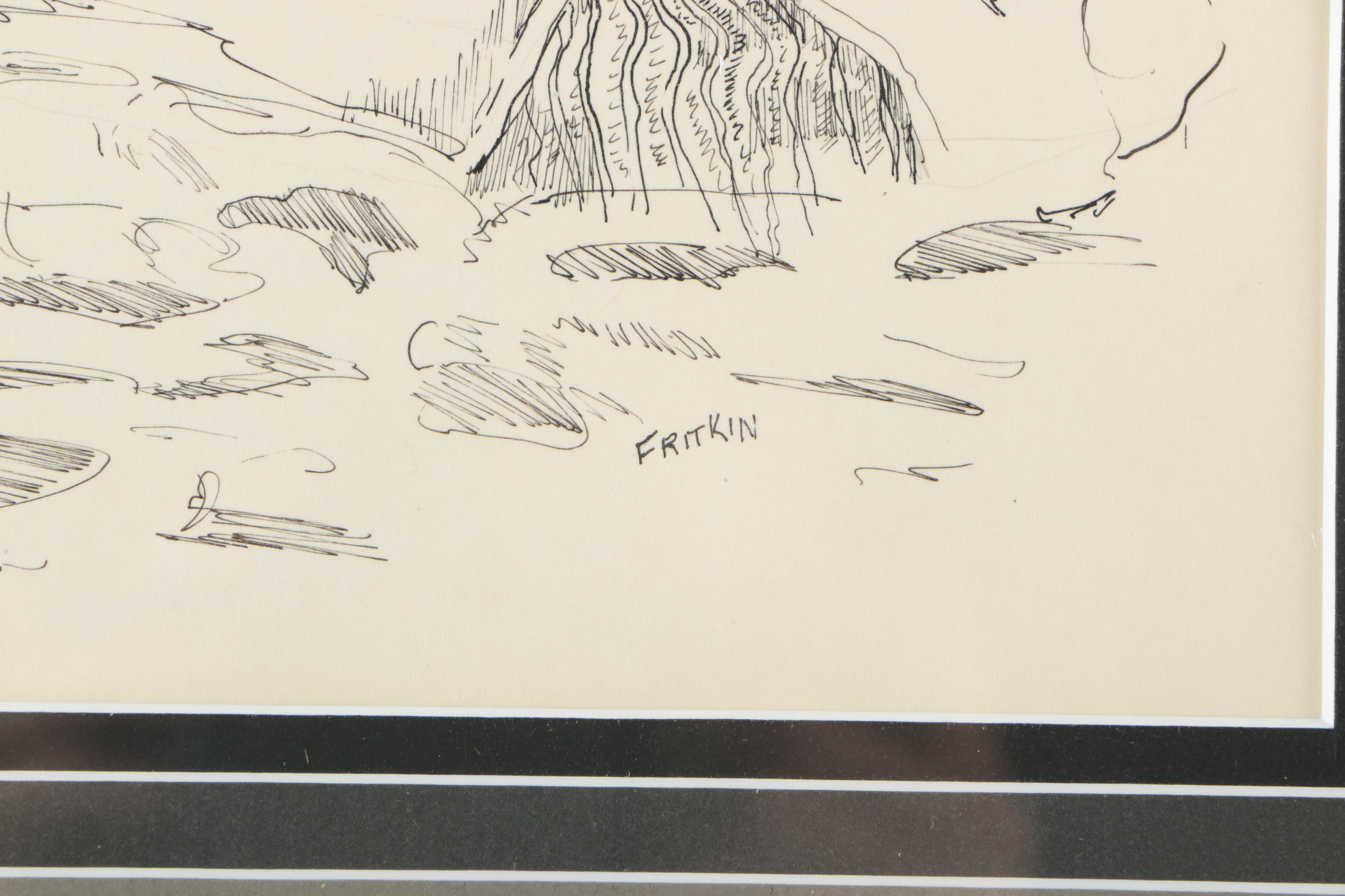 Ronald Fritkin Ink Drawing of a Character Study