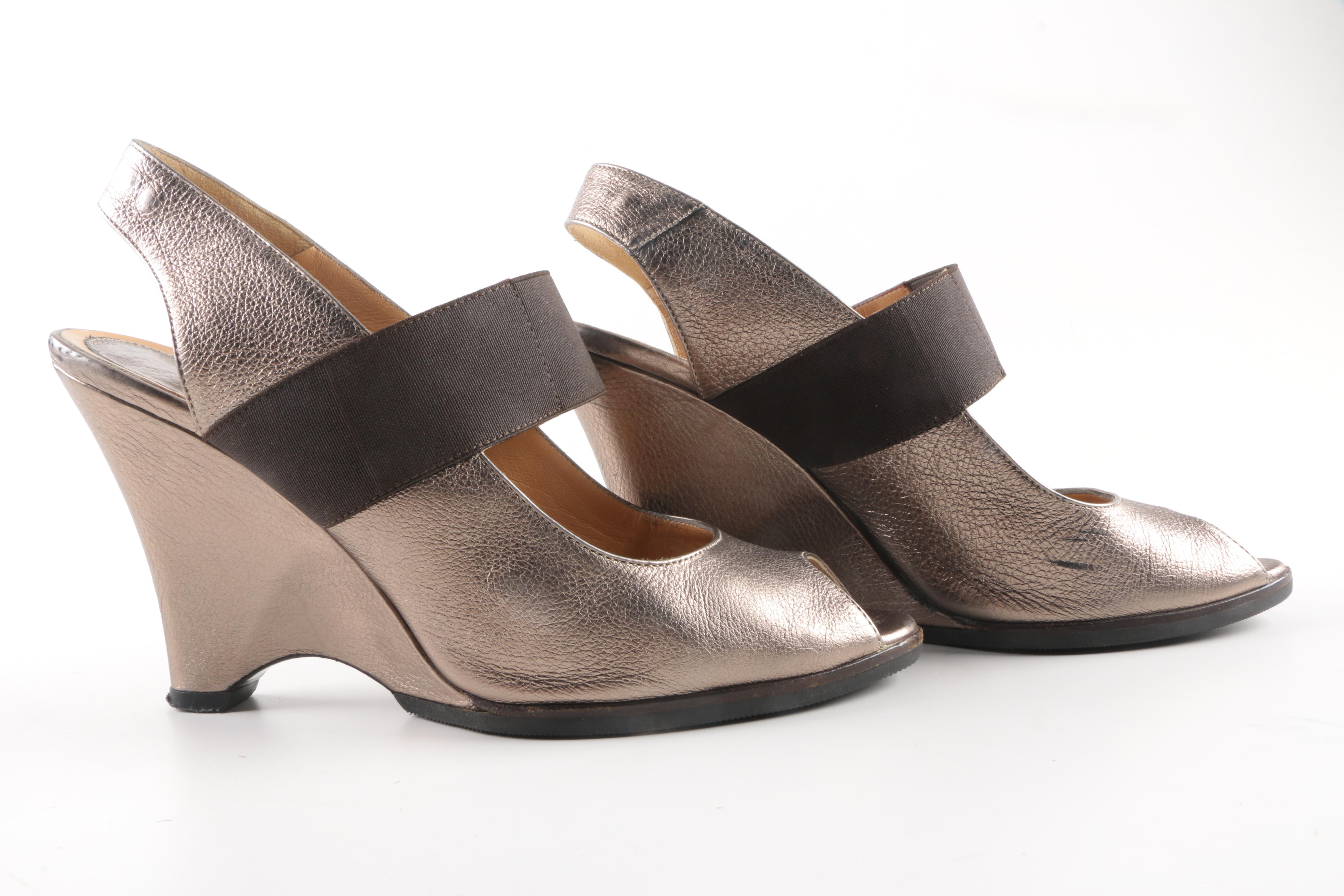 Marni Silver Tone Leather Wedges