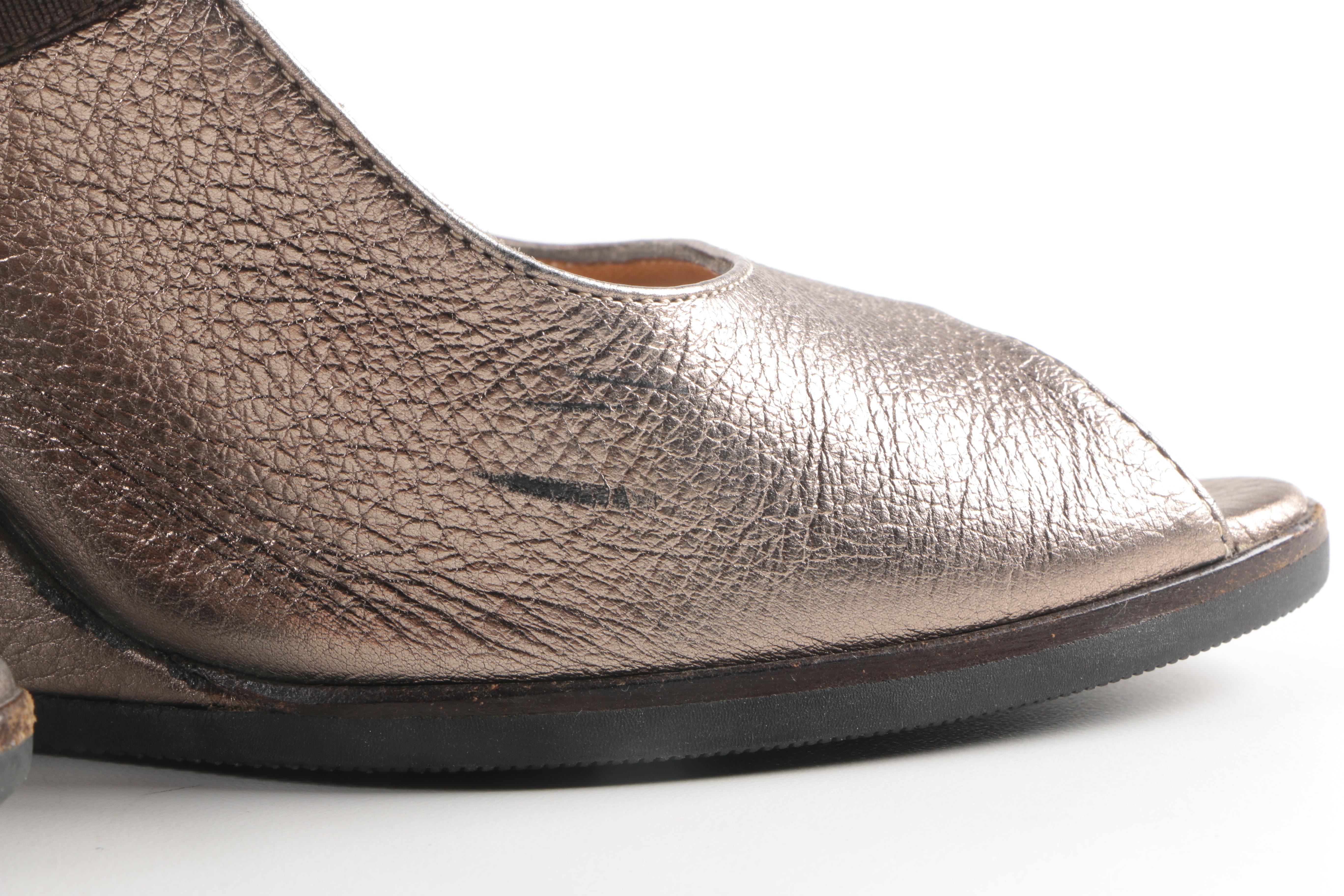 Marni Silver Tone Leather Wedges