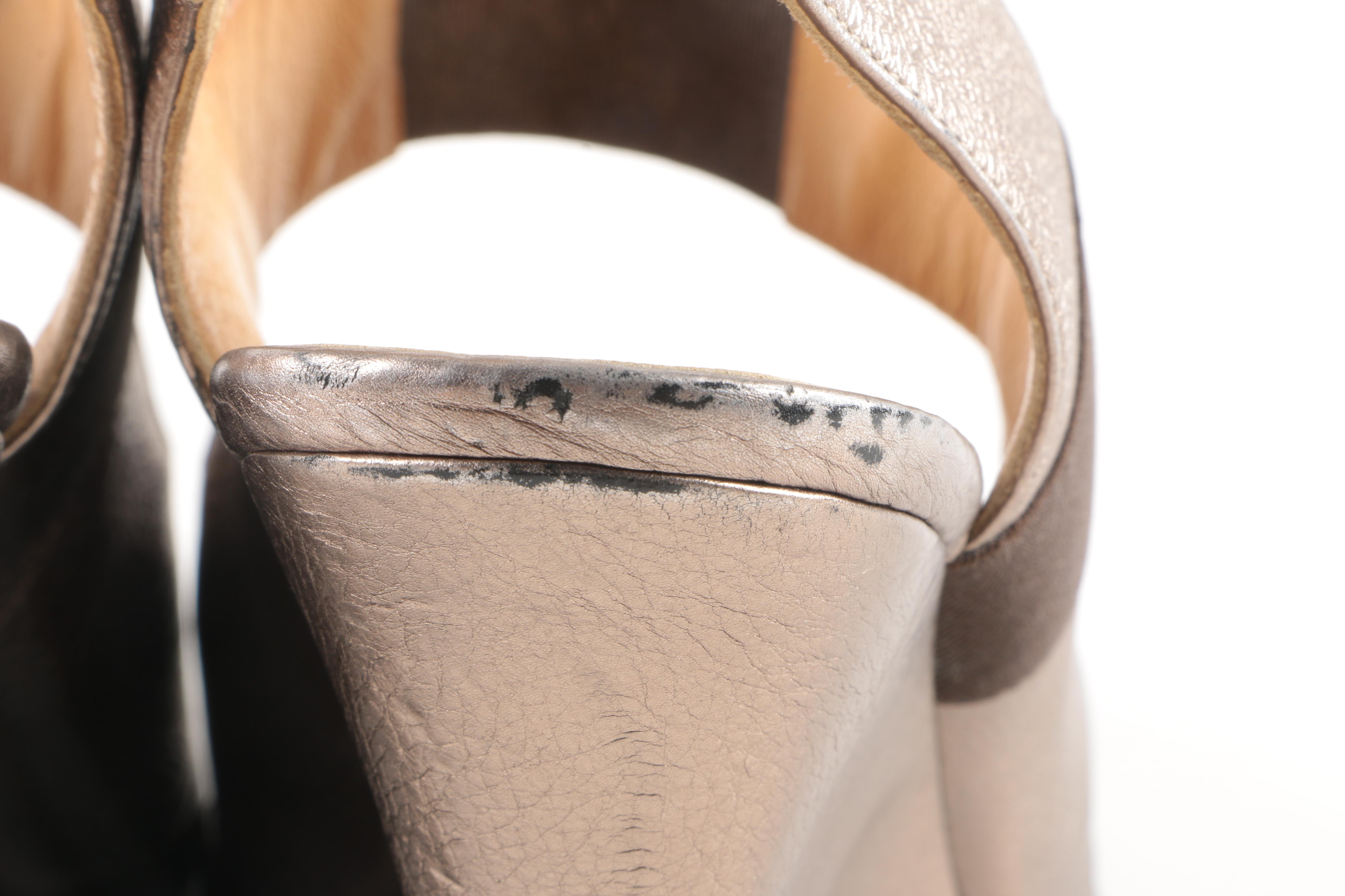 Marni Silver Tone Leather Wedges