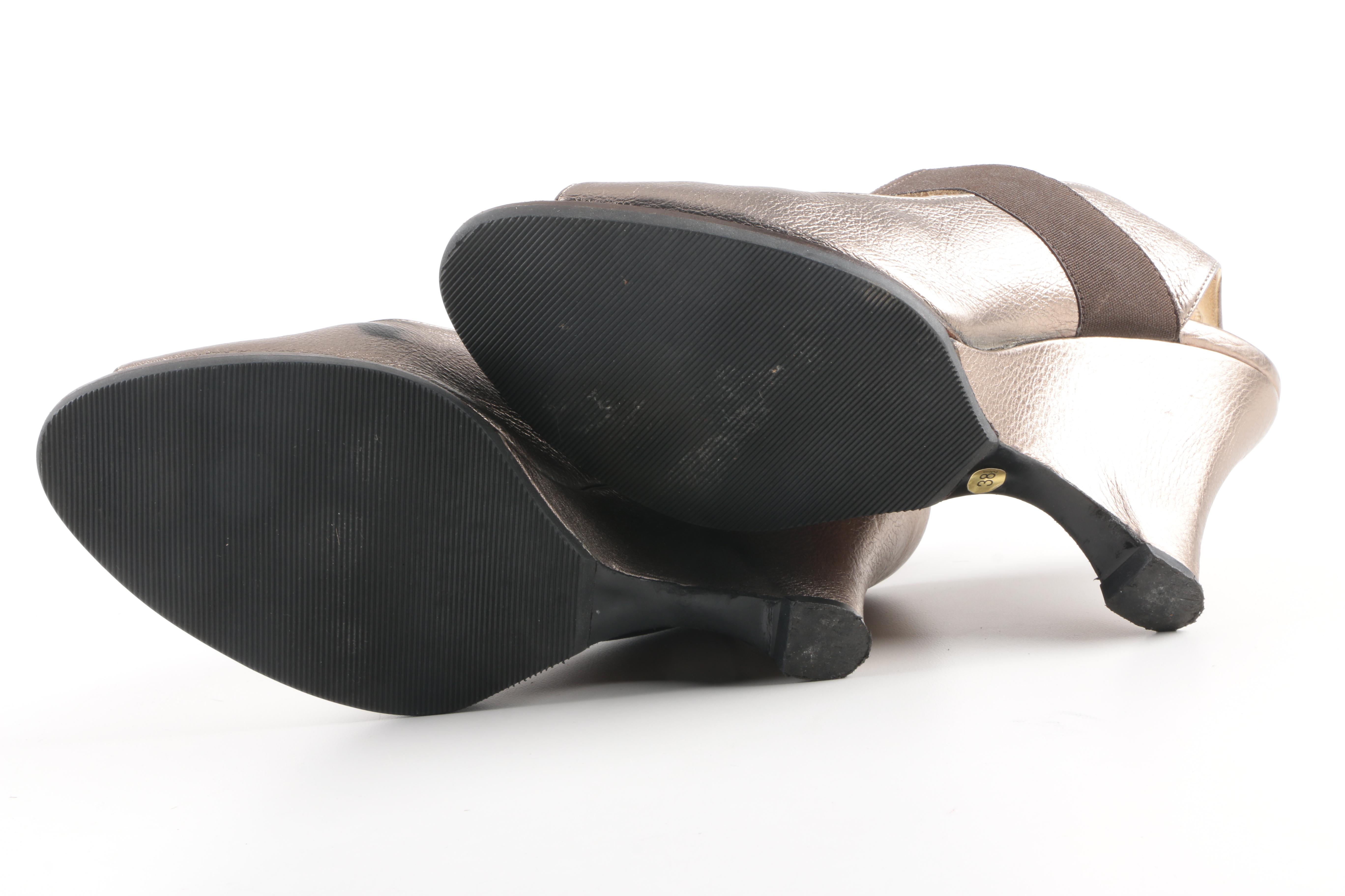 Marni Silver Tone Leather Wedges