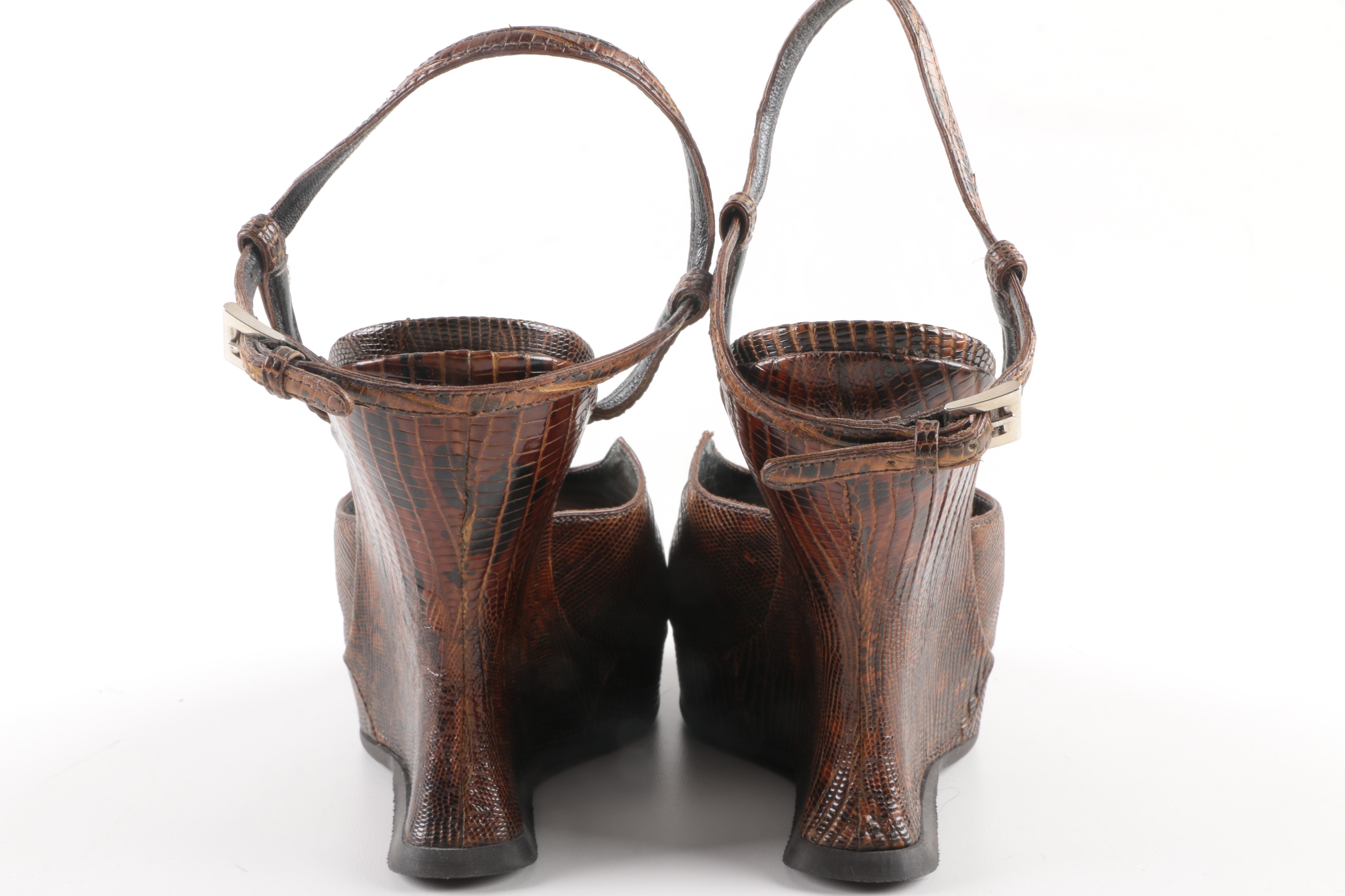 Prada Lizard Skin Wedge Heels
