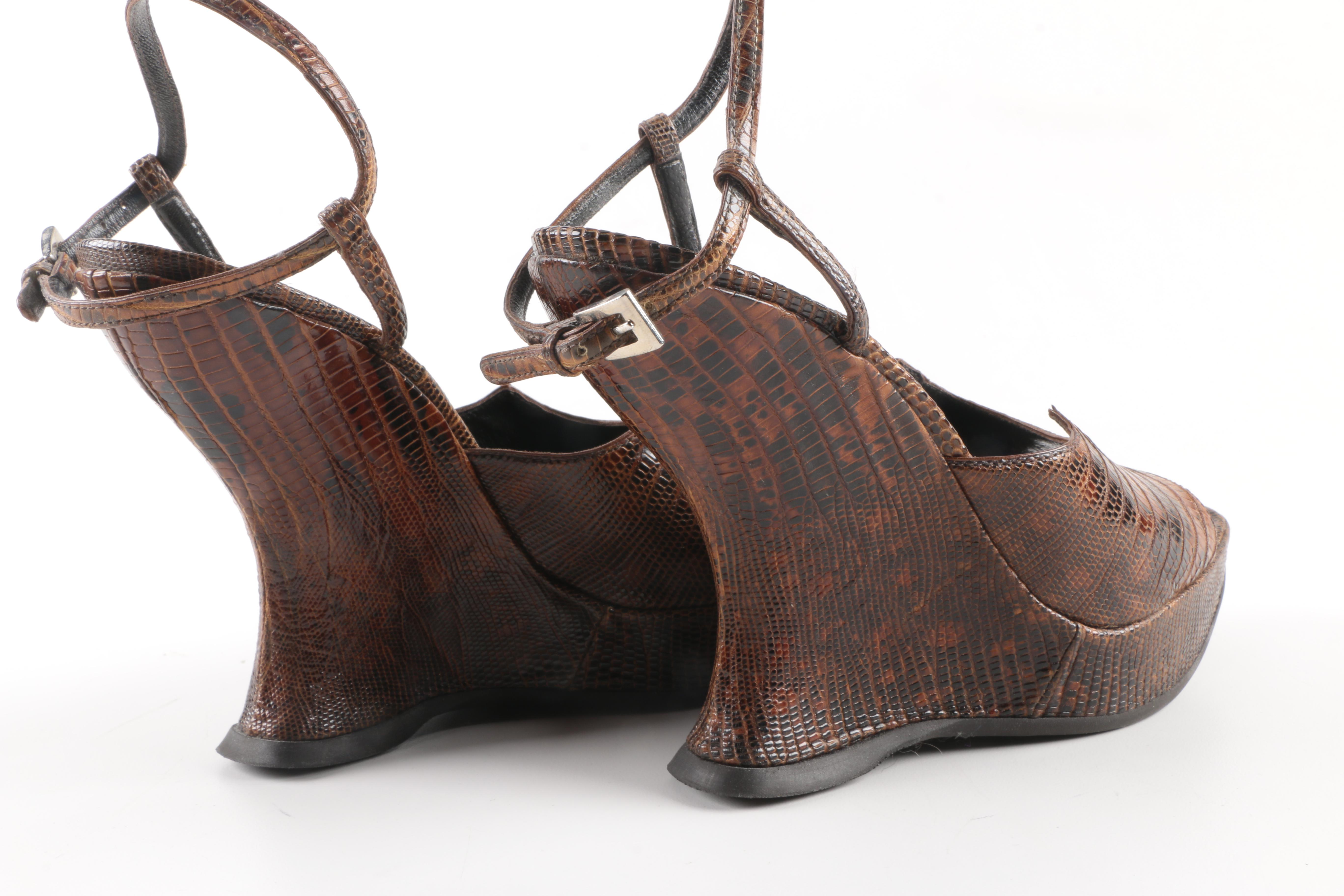 Prada Lizard Skin Wedge Heels