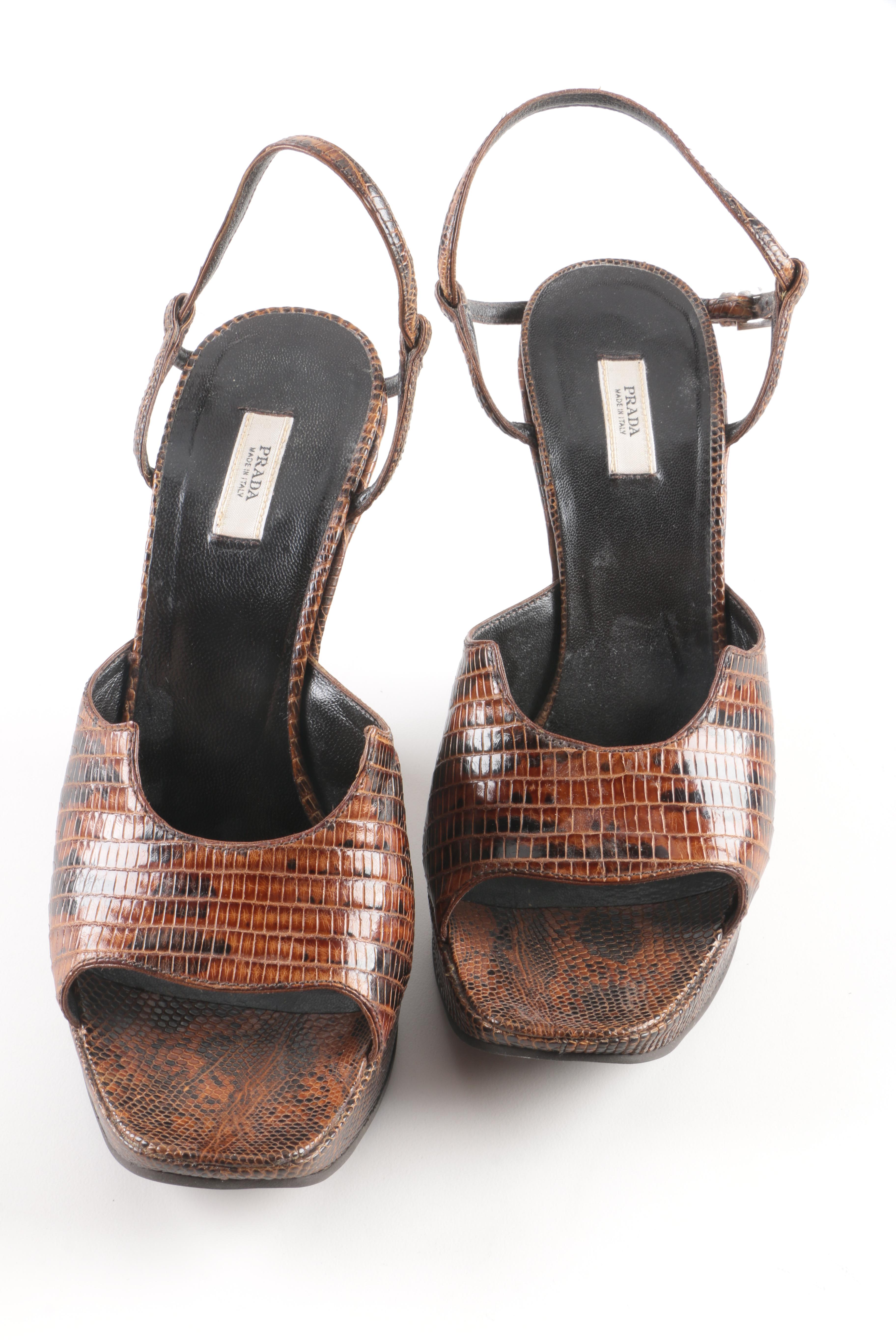 Prada Lizard Skin Wedge Heels