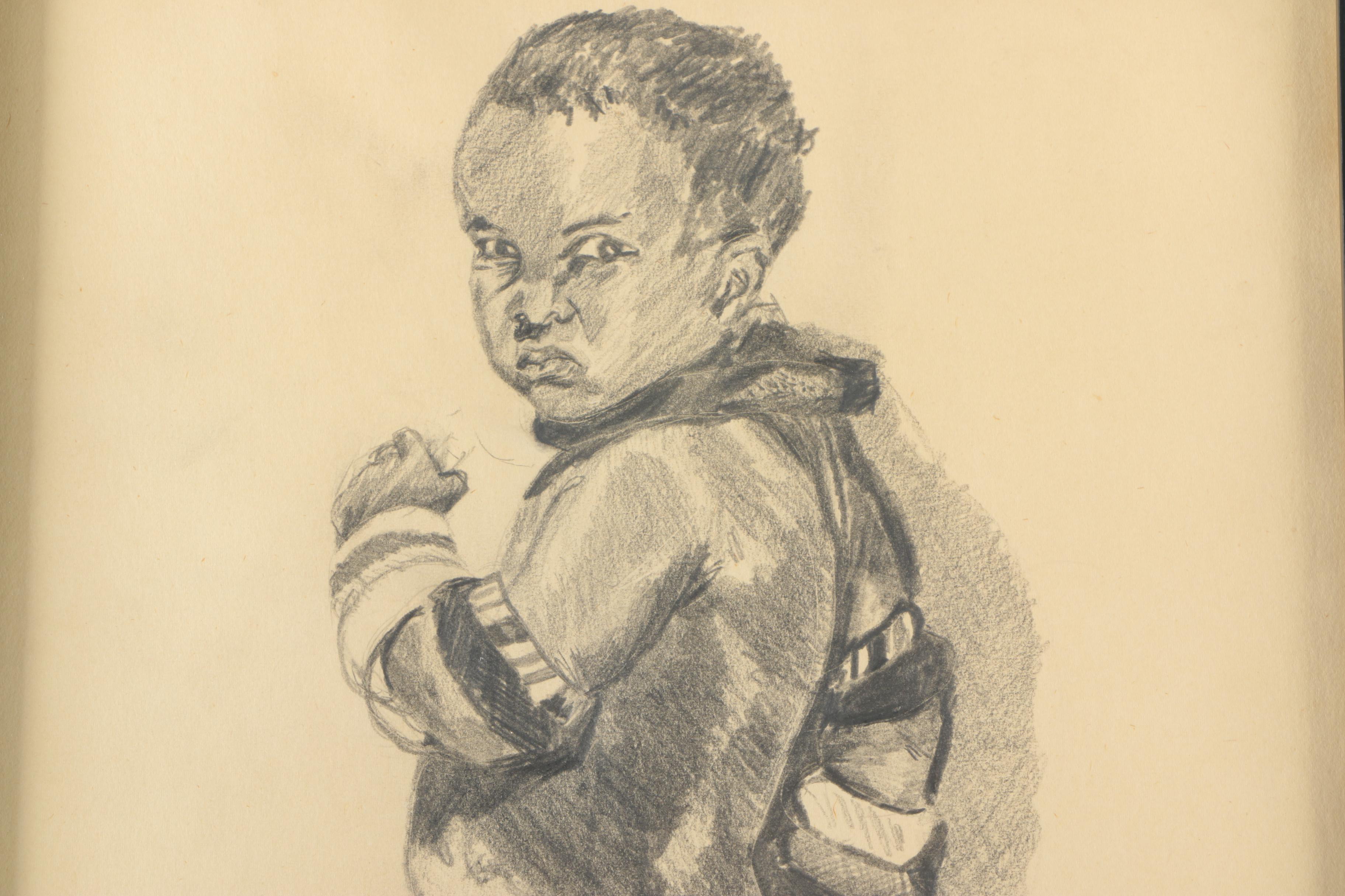Ronald Fritkin 1960 Graphite Sketch on Paper of African Child
