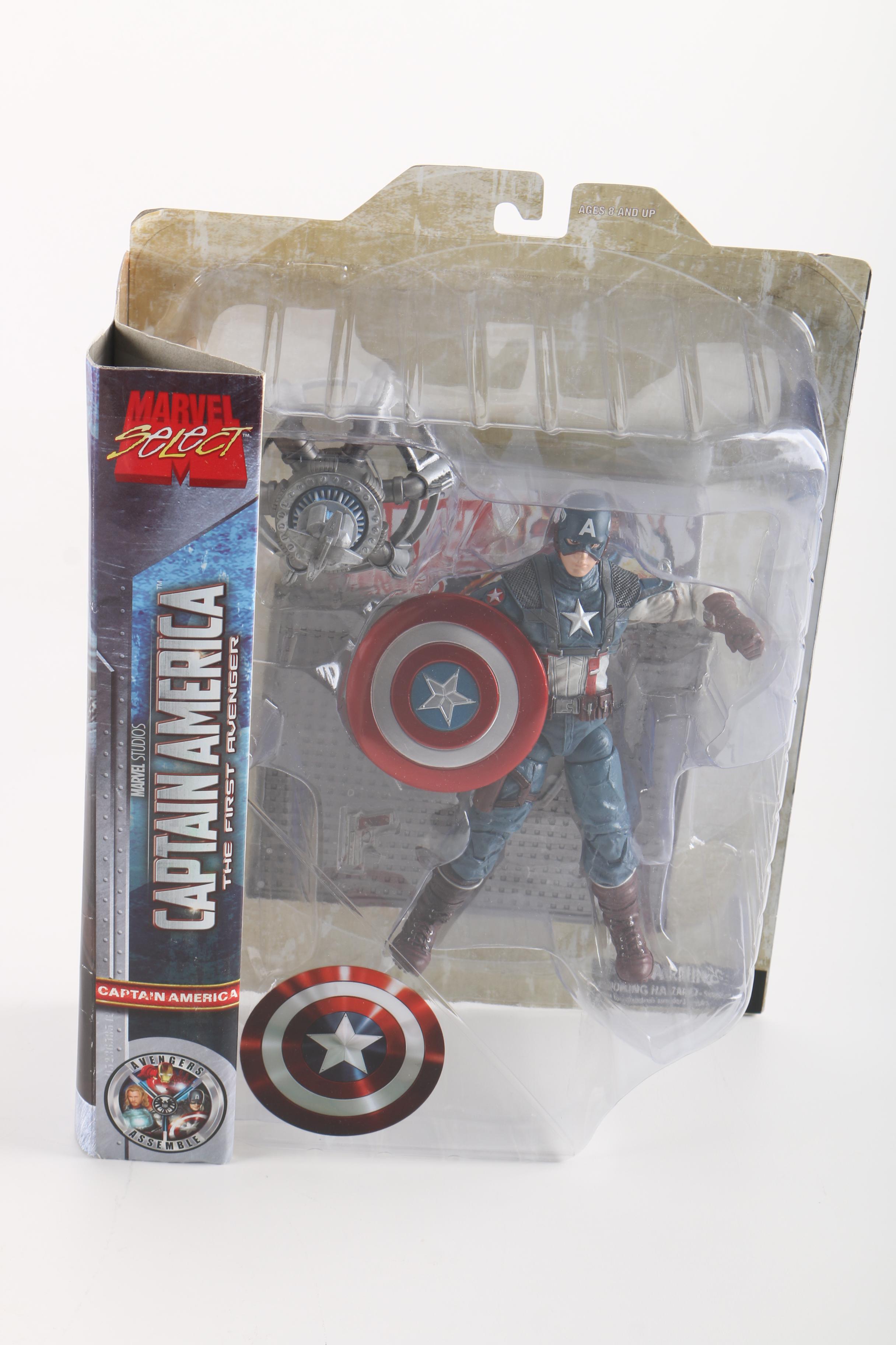 Assortment of Action Figures Including Captain America and Batman