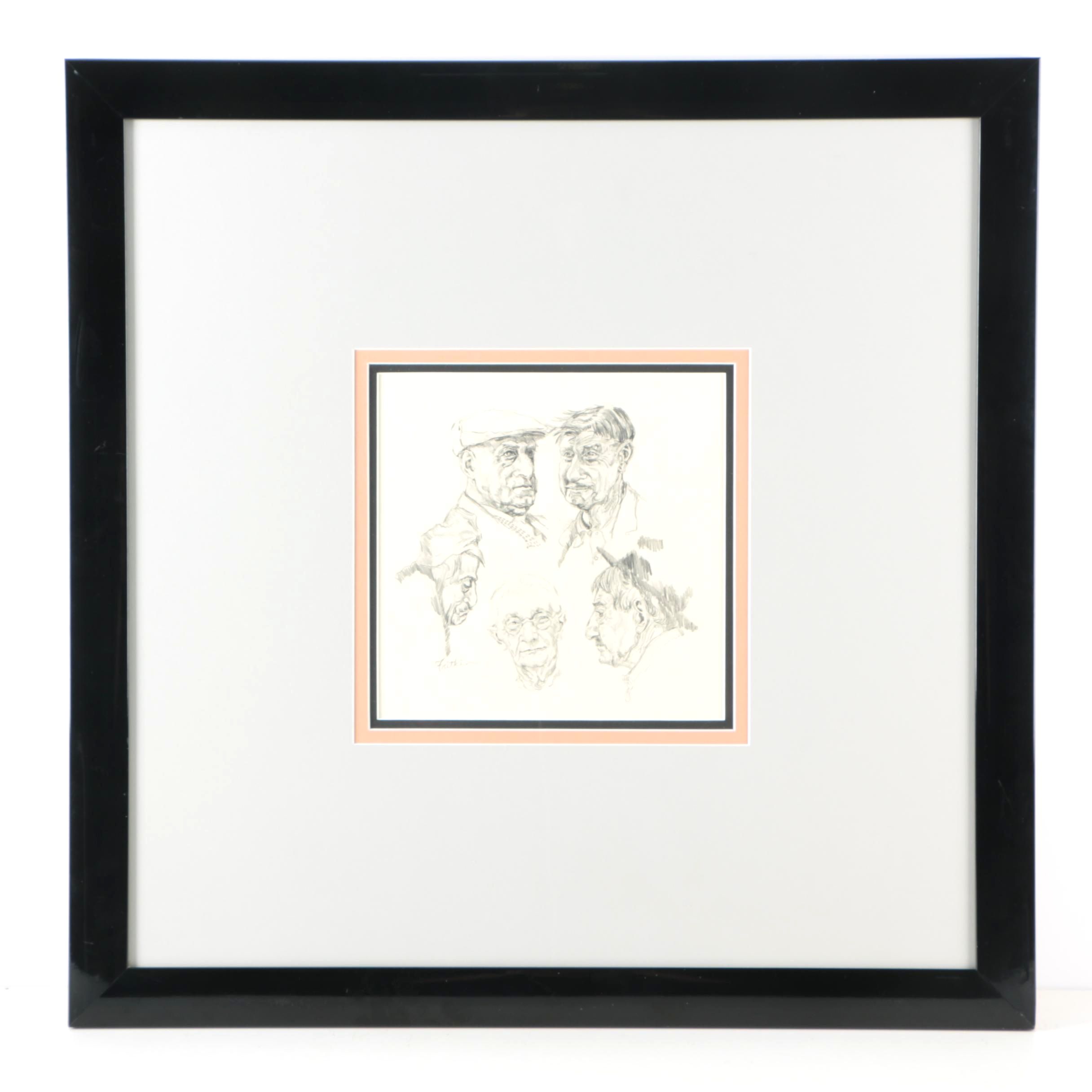 Ronald Fritkin Graphite Sketches of Five Men