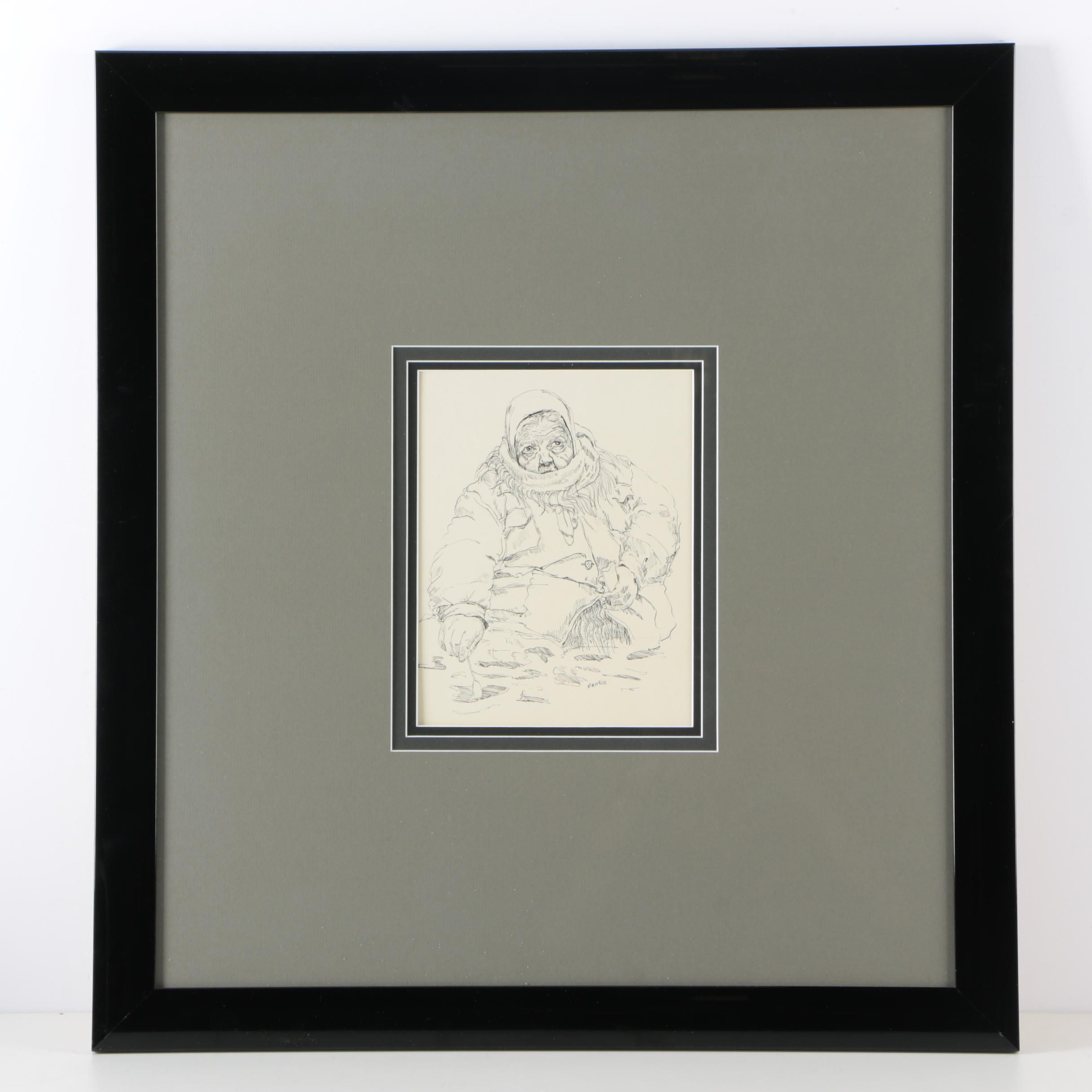 Ronald Fritkin Ink Drawing of a Character Study